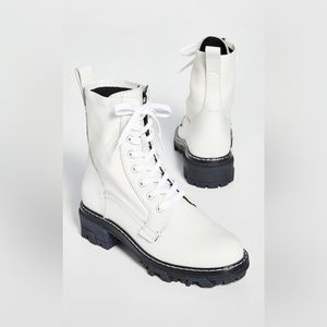rag & bone White Leather Lace-Up Combat Boots with Black Lug Soles